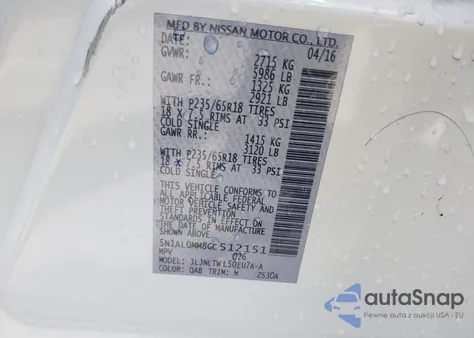 2016 Infiniti Qx60 z USA, uszkodzony, nr VIN 5N1AL0MM8GC512151